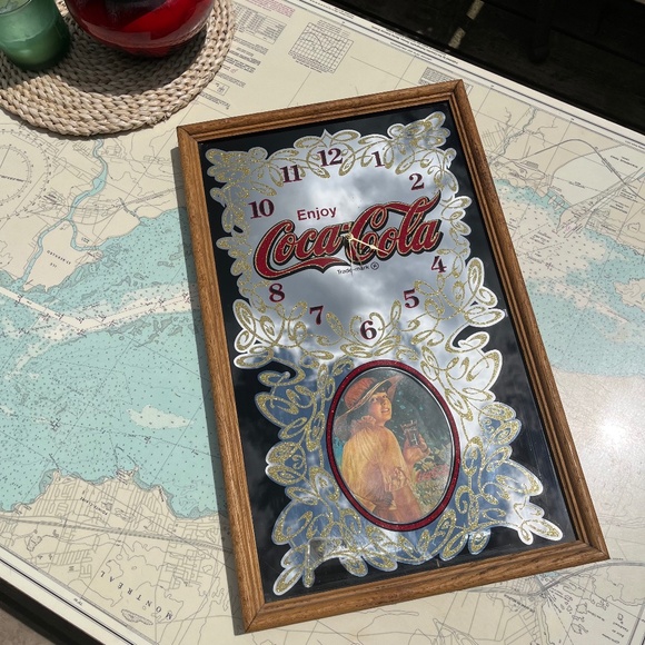 Vintage Enjoy Coca-Cola Mirrored Advertising Clock Framed - Picture 1 of 4